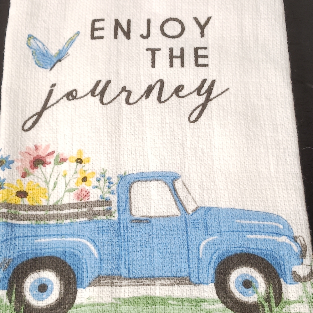 2 Piece Set Kitchen Hand Dish Tea Towels Enjoy The Journey Blue Farm Truck